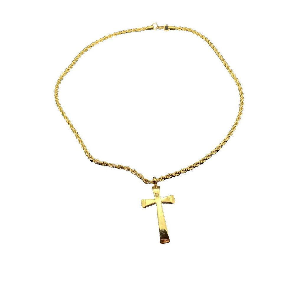 EDFORCE Cross Necklace Stainless Steel Gold Plated 2" 24” Rope 4 mm  Hip Hop